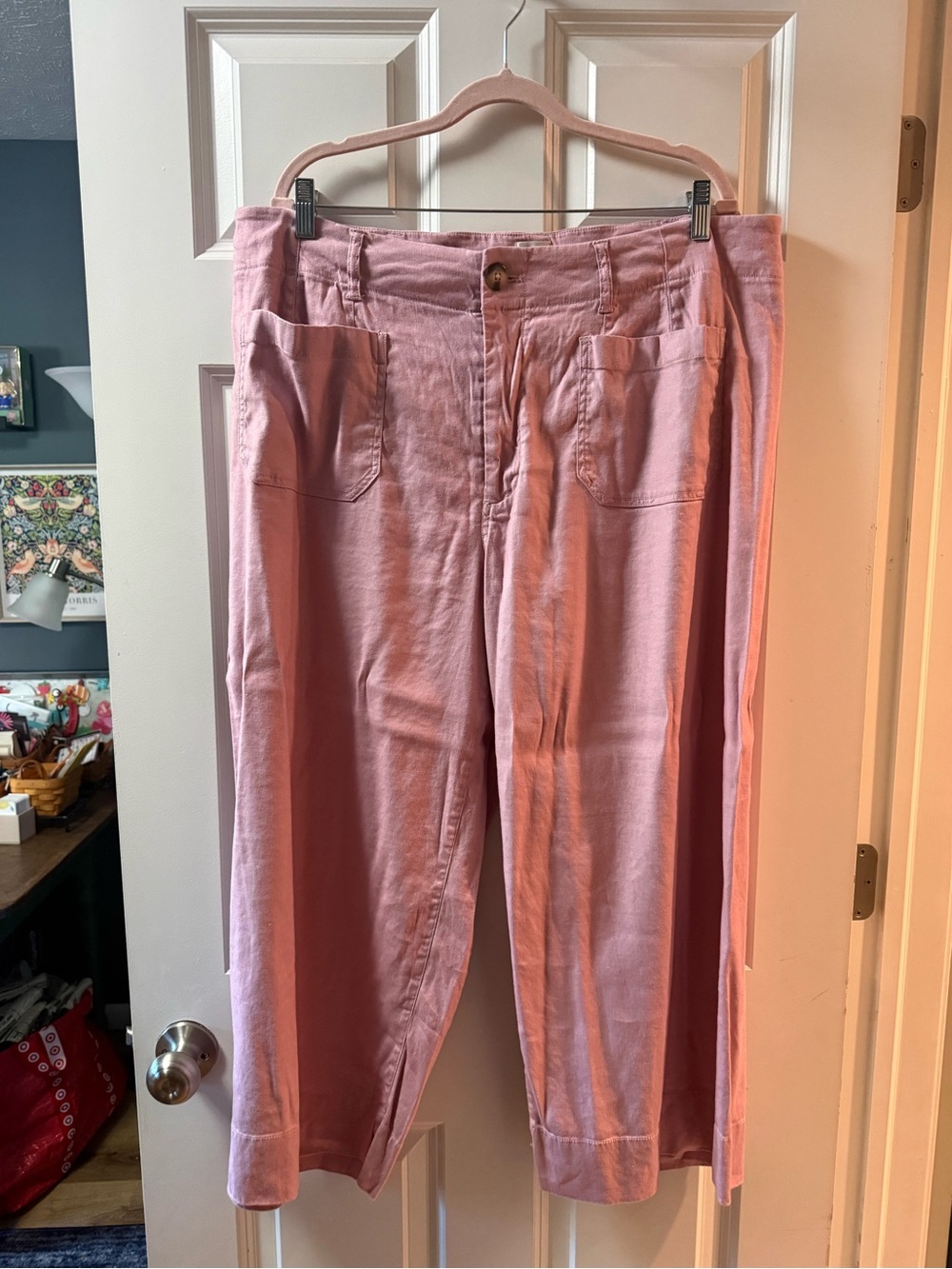 Maeve Blush Pink Wide-Leg Crop Pants